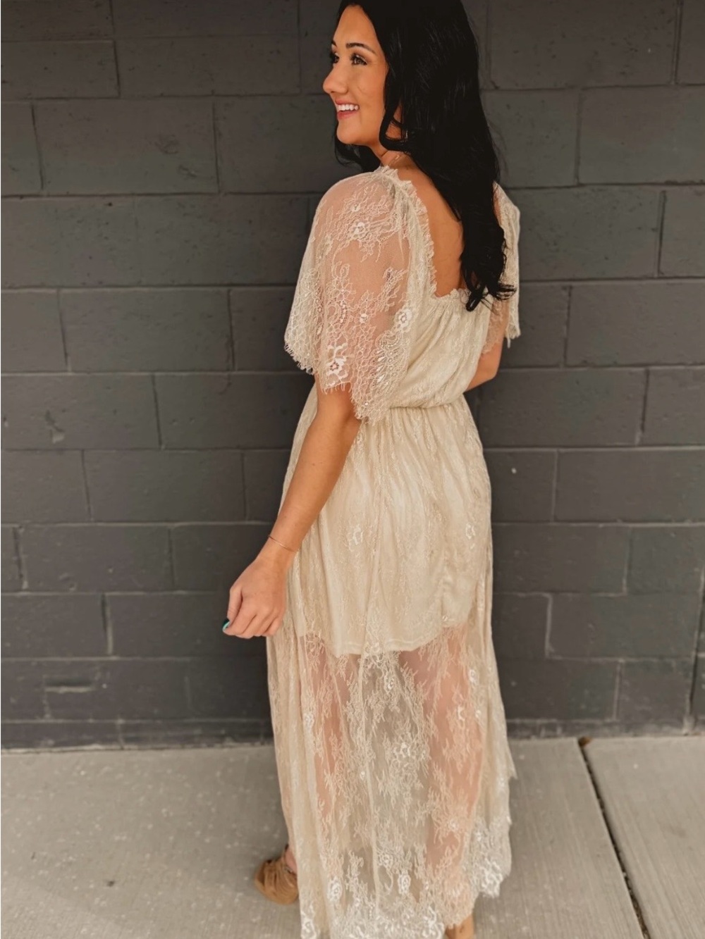 Wishlist Sheer Lace Maxi Dress in Ivory - Picture 1 of 6